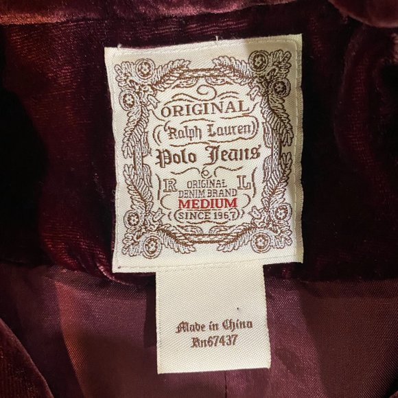 Original Ralph Lauren Polo Jeans Velvet Burgundy Jacket Blazer in Medium - Picture 3 of 4